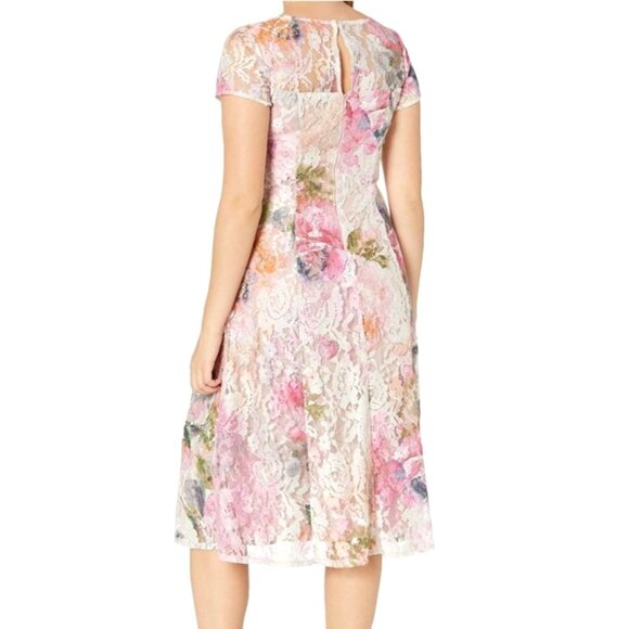 SL Fashions SLNY Floral Sequin Lace Sheer Yoke Dress Tea Length Size 16 NWT - Picture 2 of 16